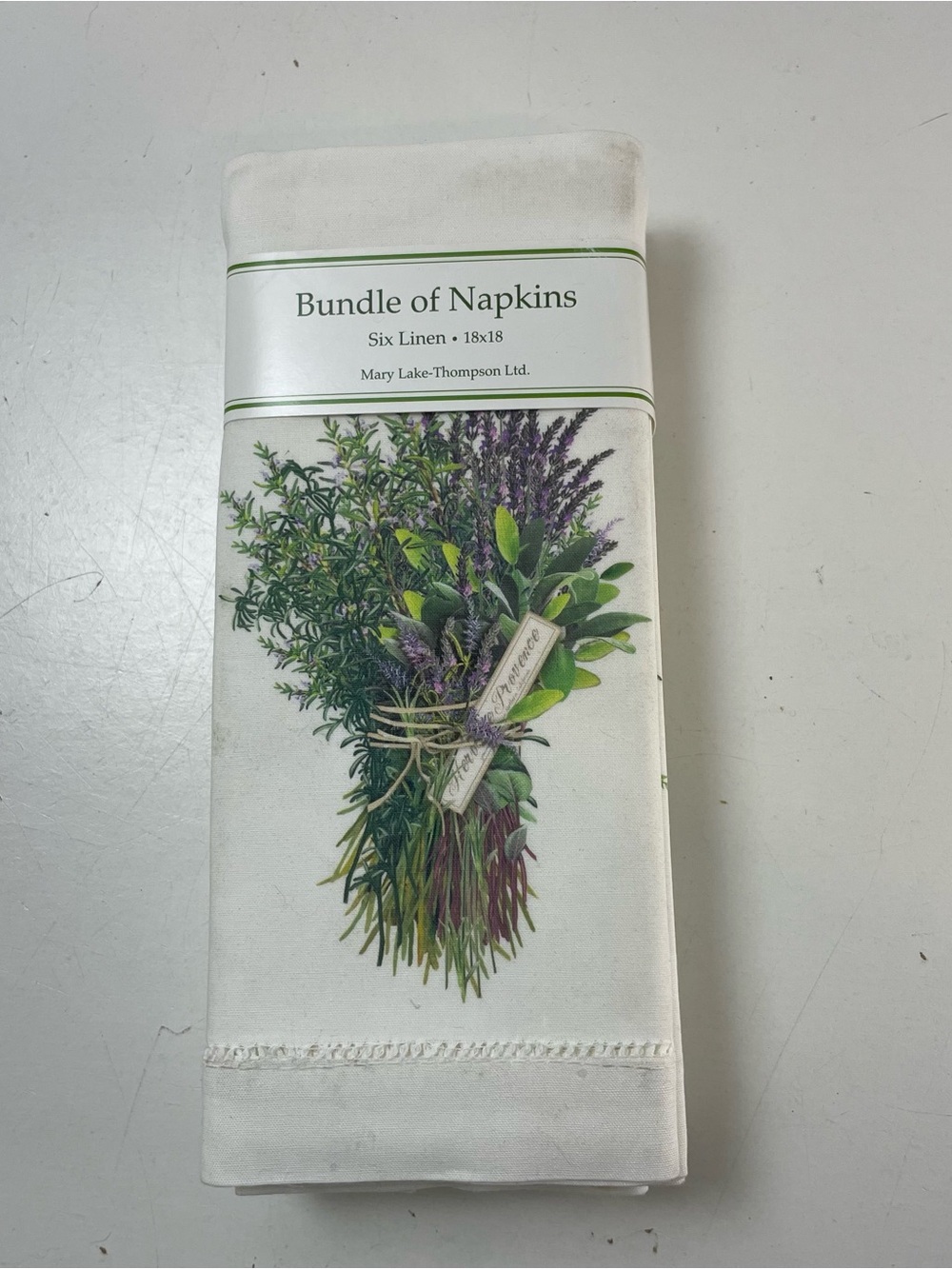 NEW~ Mary Lake-Thompson 6 linen napkins 18x18” Herbs Of Provence Floral ~ Seal